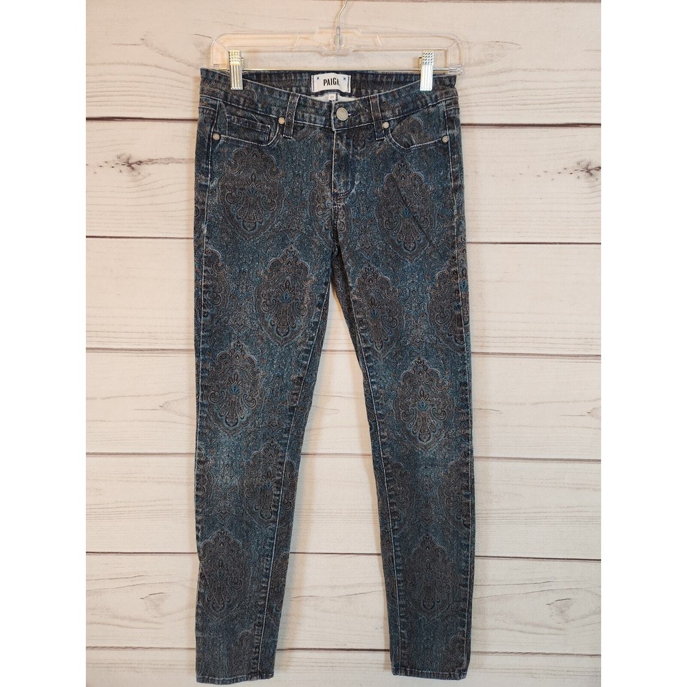 Paige Womens 27 Blue Paisley Verdugo Ultra Skinny Damask Printed Jeans